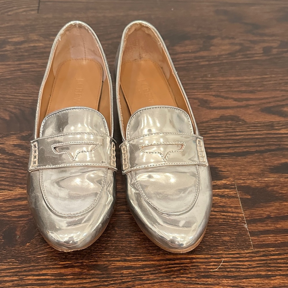 J. Crew Metallic Silver Loafers